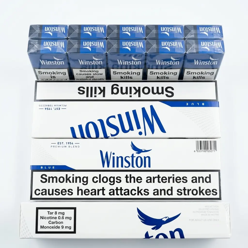 Brand: Winston Variant: Blue (Premium Blend) Type: Cigarettes Flavor Profile: Smooth & Mild Tar Level: 8 mg Nicotine: 0.6 mg Carbon Monoxide: 9 mg Packaging: Standard Box Pack Origin: Imported Condition: 100% Original